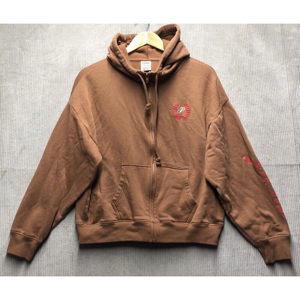 Victoria’s Secret PINK Hoodie S Brown Red Spellout Full Zip Y2K Campus Pockets
